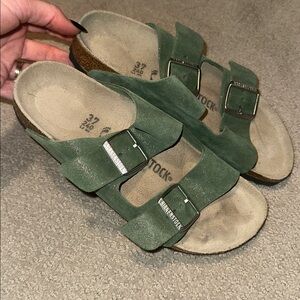 Hardly wore! Birkenstock Forest Green Suede Slides